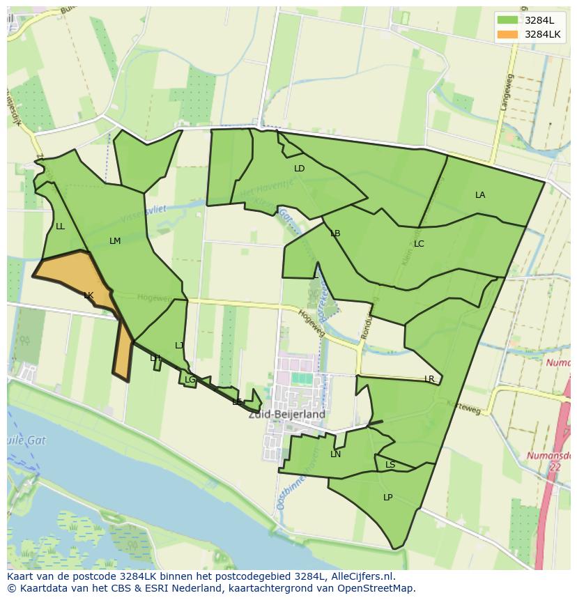 Afbeelding van het postcodegebied 3284 LK op de kaart.
