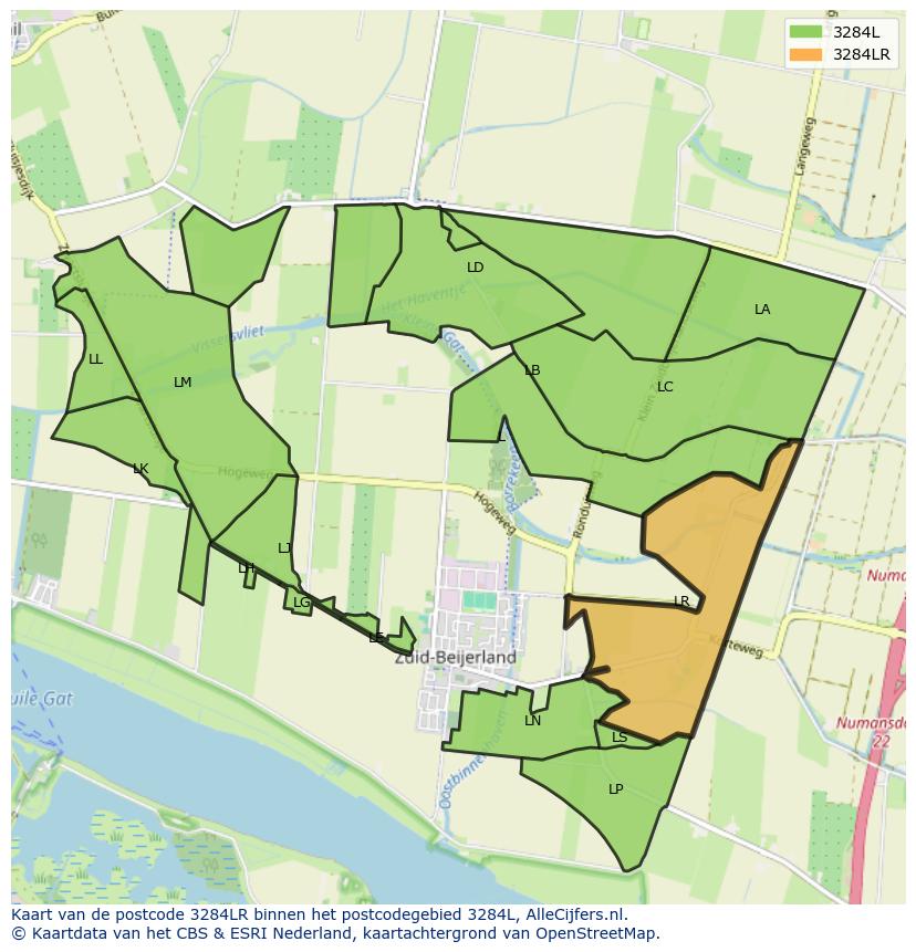 Afbeelding van het postcodegebied 3284 LR op de kaart.