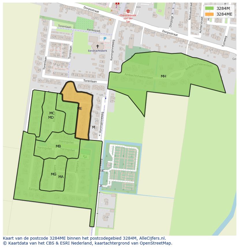 Afbeelding van het postcodegebied 3284 ME op de kaart.