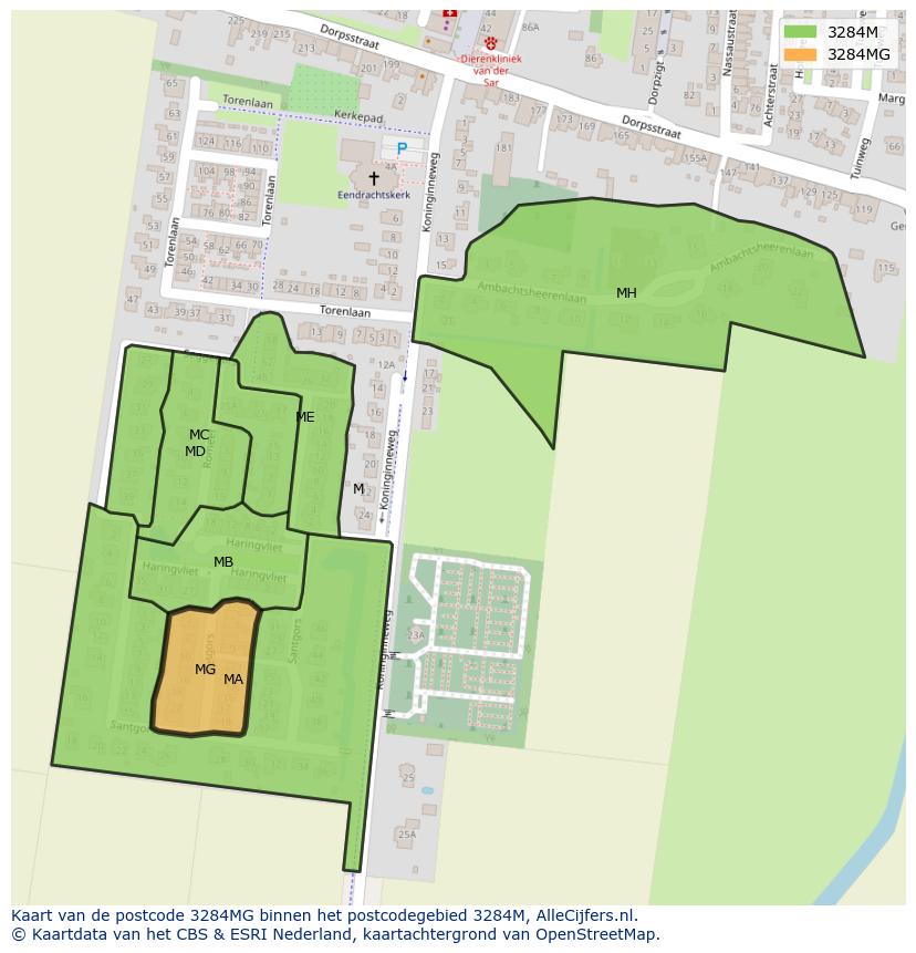 Afbeelding van het postcodegebied 3284 MG op de kaart.