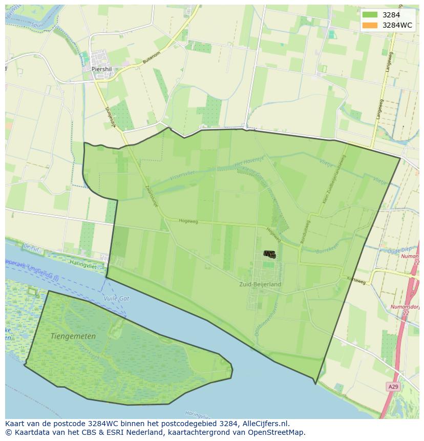 Afbeelding van het postcodegebied 3284 WC op de kaart.