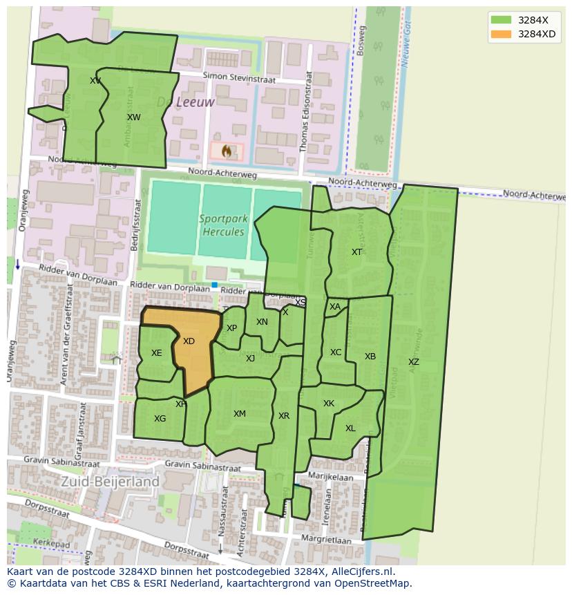 Afbeelding van het postcodegebied 3284 XD op de kaart.