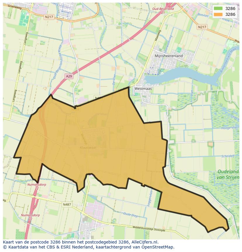 Afbeelding van het postcodegebied 3286 op de kaart.