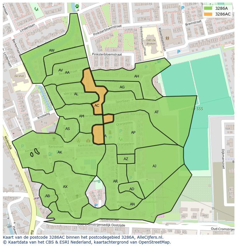 Afbeelding van het postcodegebied 3286 AC op de kaart.
