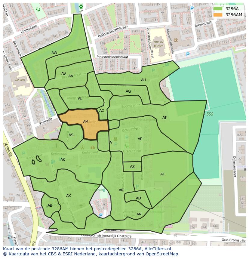 Afbeelding van het postcodegebied 3286 AM op de kaart.