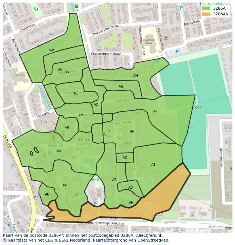 Afbeelding van het postcodegebied 3286 AN op de kaart.