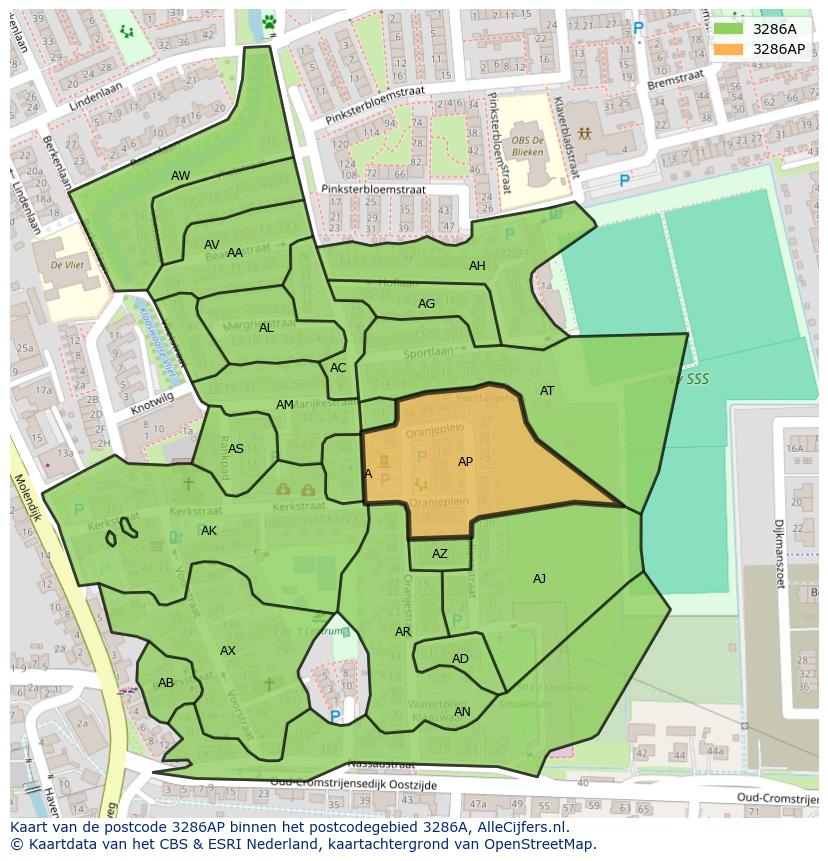 Afbeelding van het postcodegebied 3286 AP op de kaart.