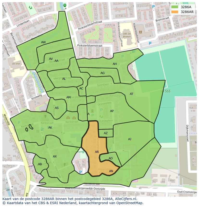 Afbeelding van het postcodegebied 3286 AR op de kaart.