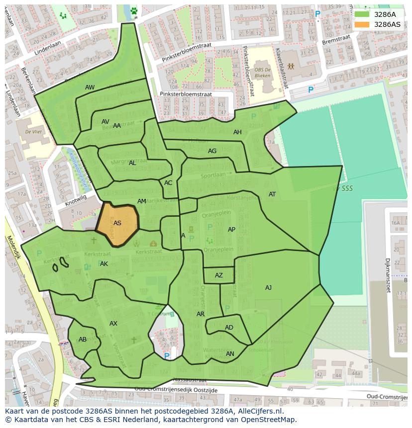 Afbeelding van het postcodegebied 3286 AS op de kaart.