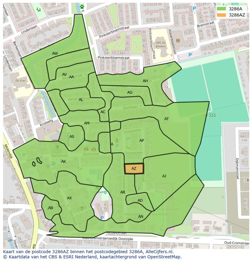 Afbeelding van het postcodegebied 3286 AZ op de kaart.