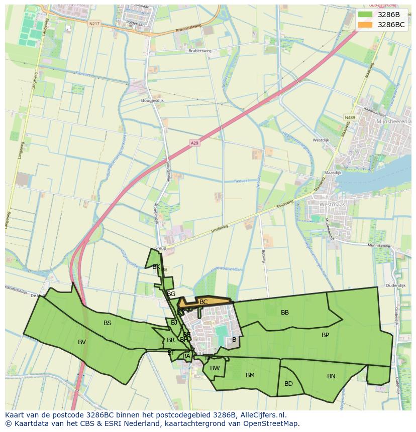 Afbeelding van het postcodegebied 3286 BC op de kaart.