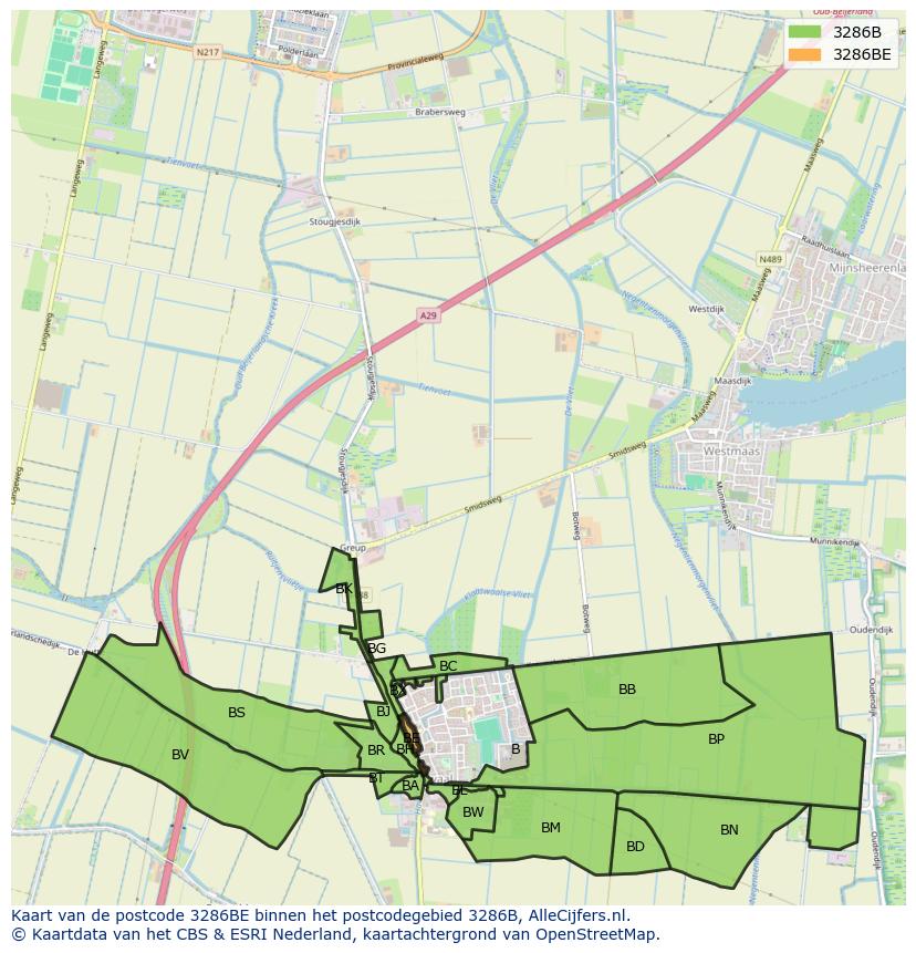 Afbeelding van het postcodegebied 3286 BE op de kaart.