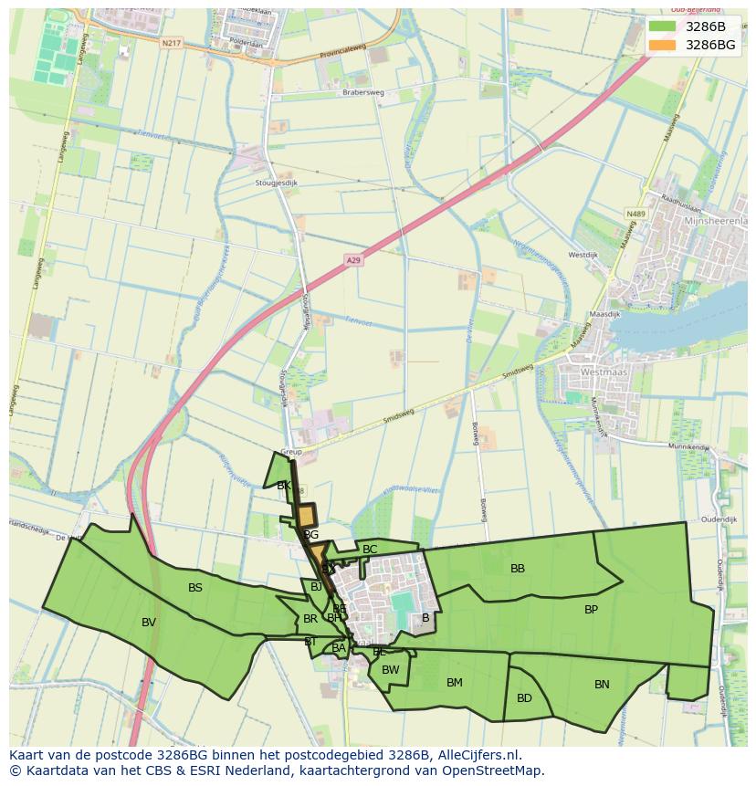 Afbeelding van het postcodegebied 3286 BG op de kaart.