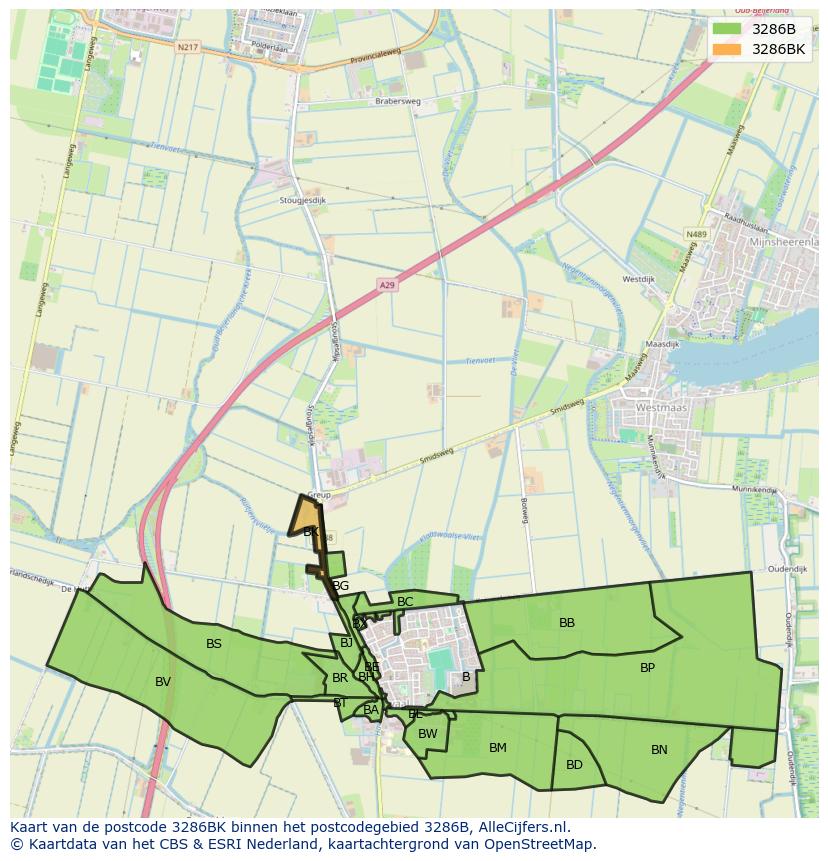 Afbeelding van het postcodegebied 3286 BK op de kaart.