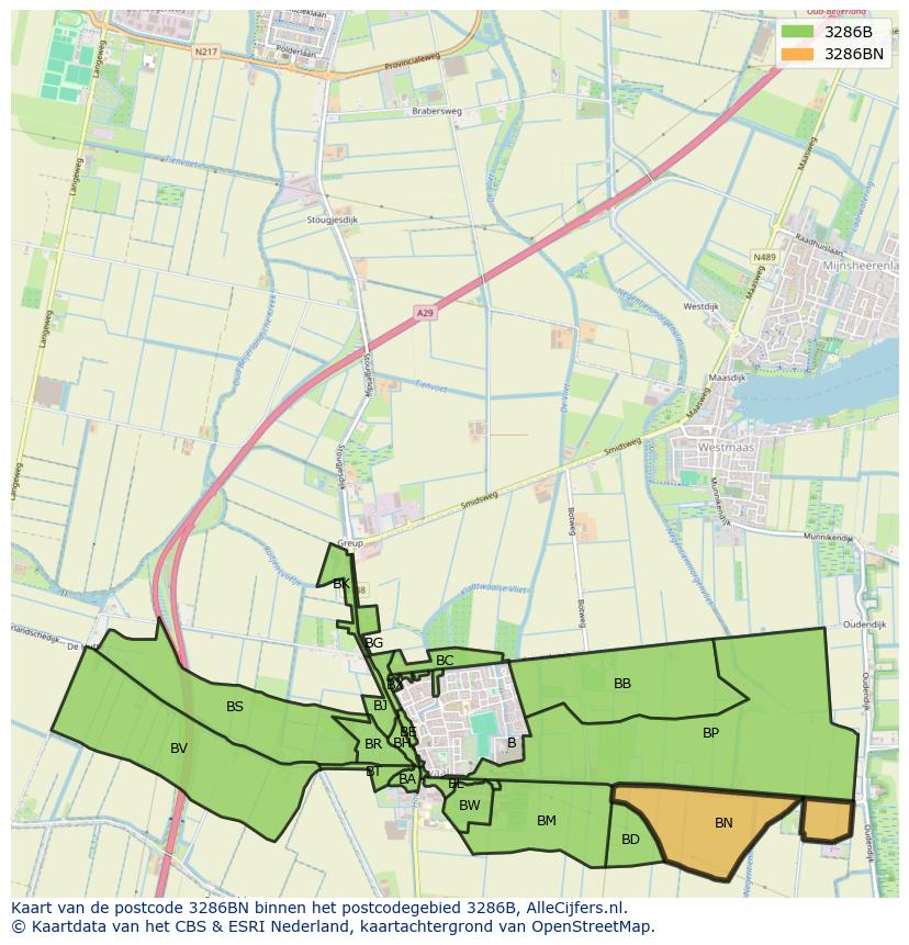 Afbeelding van het postcodegebied 3286 BN op de kaart.