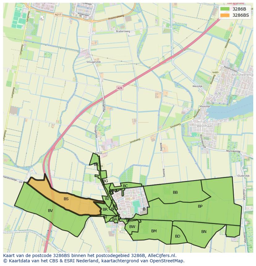 Afbeelding van het postcodegebied 3286 BS op de kaart.