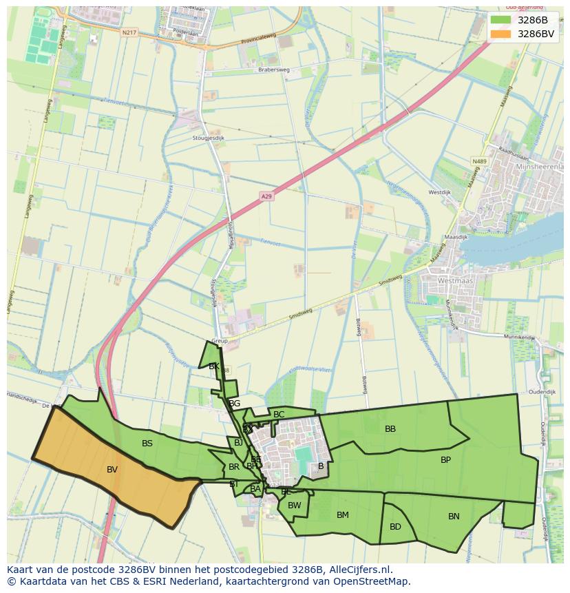 Afbeelding van het postcodegebied 3286 BV op de kaart.