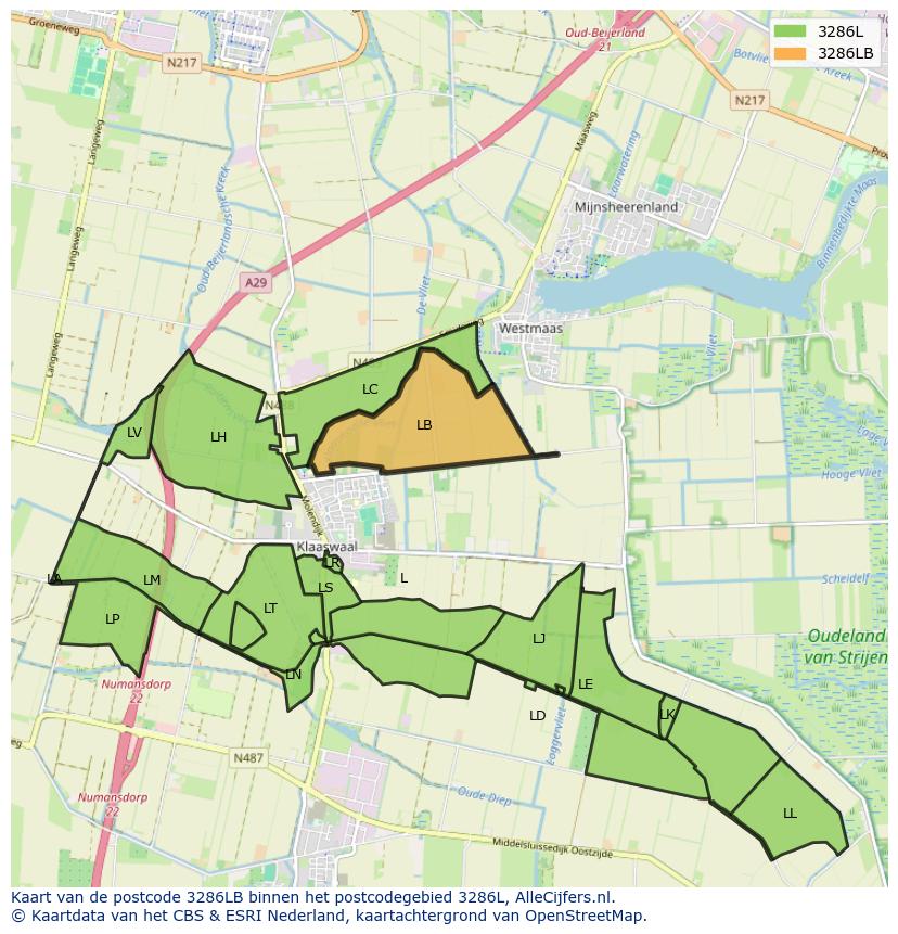Afbeelding van het postcodegebied 3286 LB op de kaart.