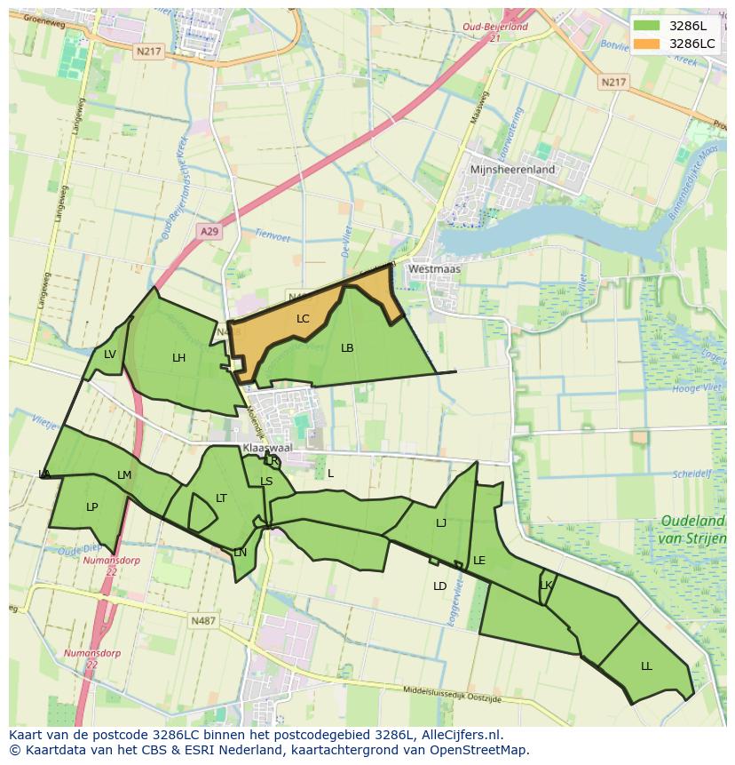 Afbeelding van het postcodegebied 3286 LC op de kaart.