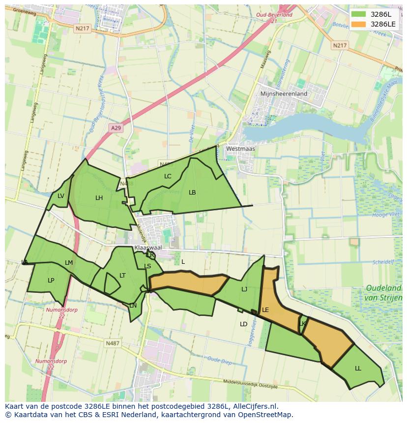 Afbeelding van het postcodegebied 3286 LE op de kaart.