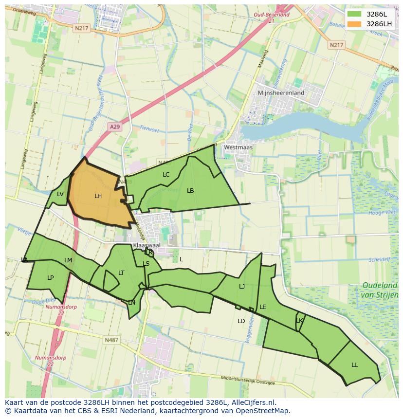 Afbeelding van het postcodegebied 3286 LH op de kaart.