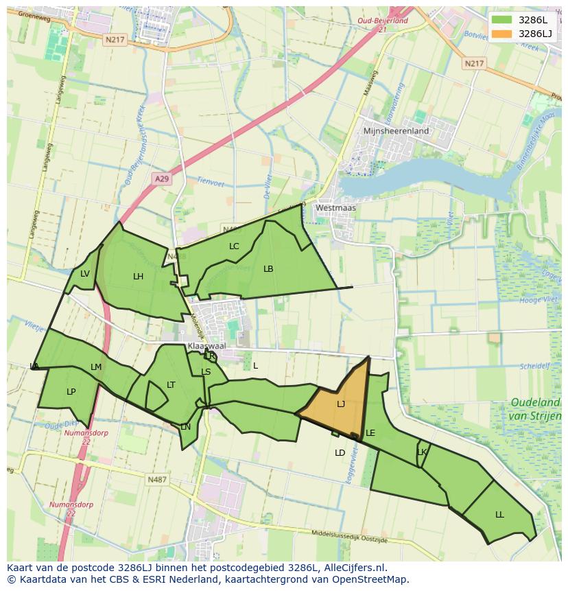 Afbeelding van het postcodegebied 3286 LJ op de kaart.