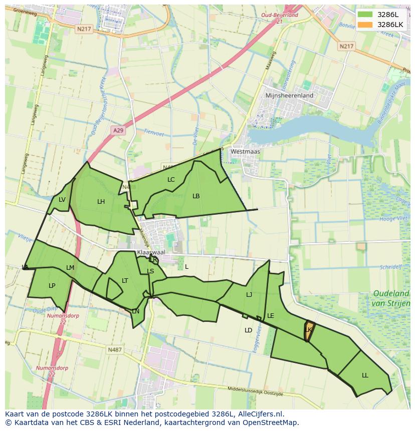 Afbeelding van het postcodegebied 3286 LK op de kaart.