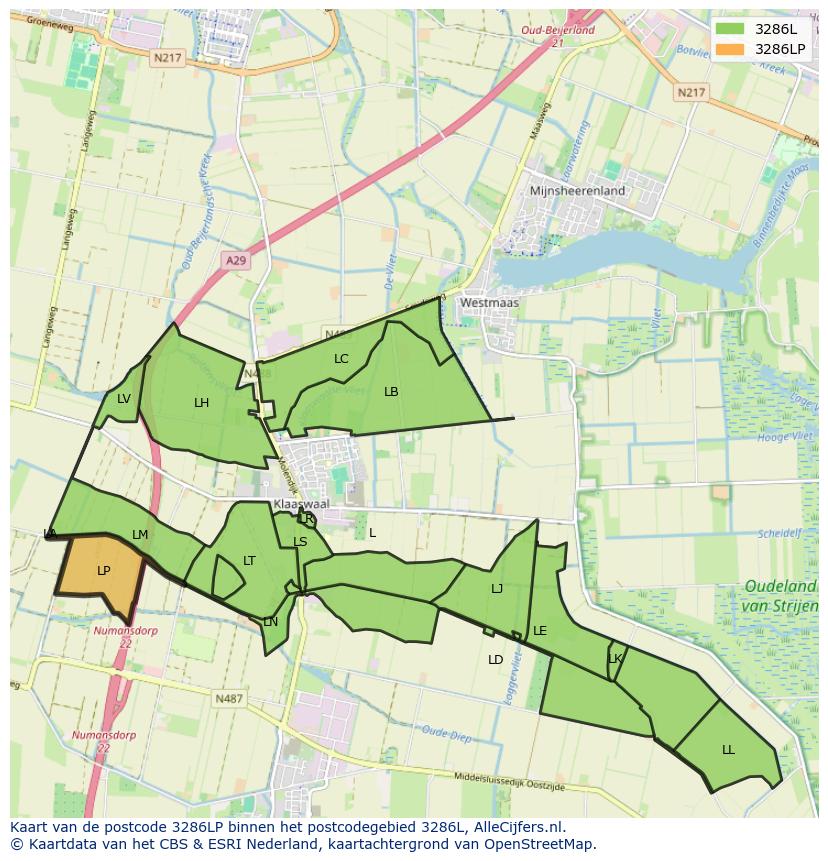Afbeelding van het postcodegebied 3286 LP op de kaart.
