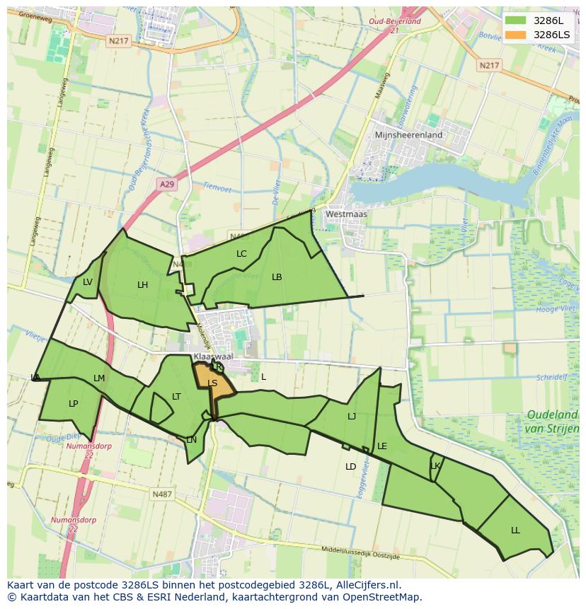 Afbeelding van het postcodegebied 3286 LS op de kaart.