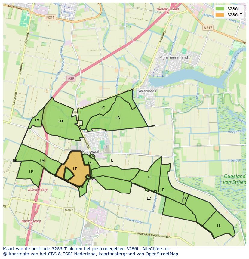 Afbeelding van het postcodegebied 3286 LT op de kaart.