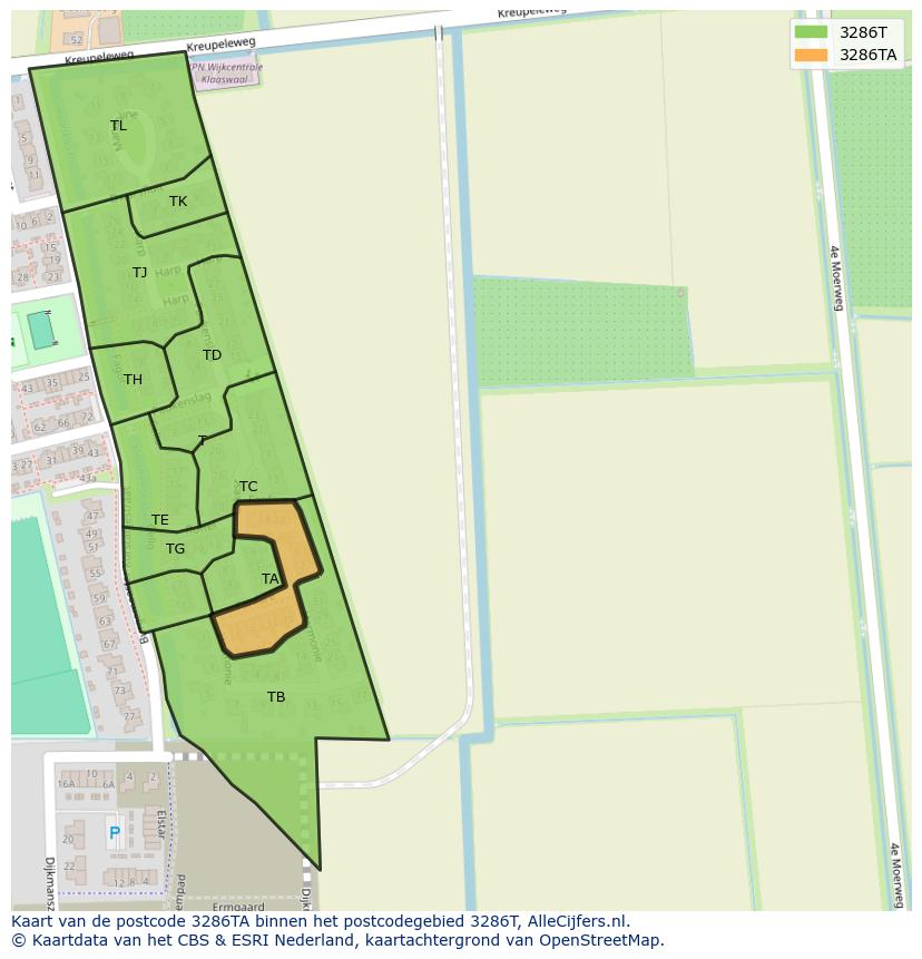 Afbeelding van het postcodegebied 3286 TA op de kaart.