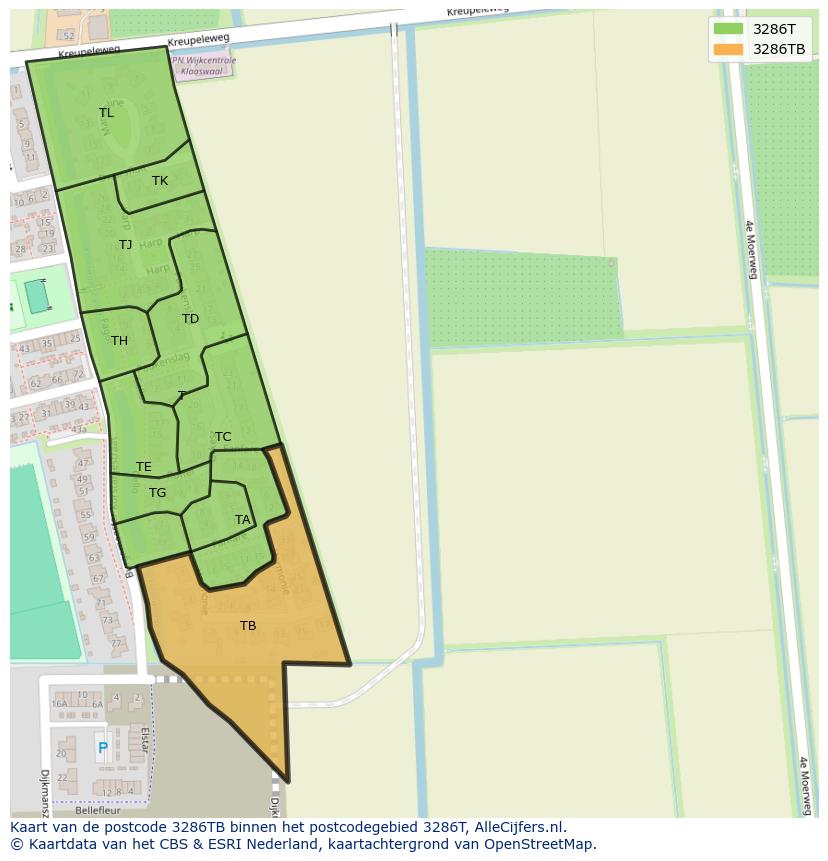 Afbeelding van het postcodegebied 3286 TB op de kaart.