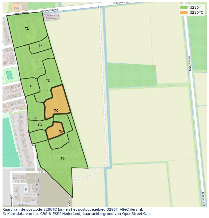 Afbeelding van het postcodegebied 3286 TC op de kaart.