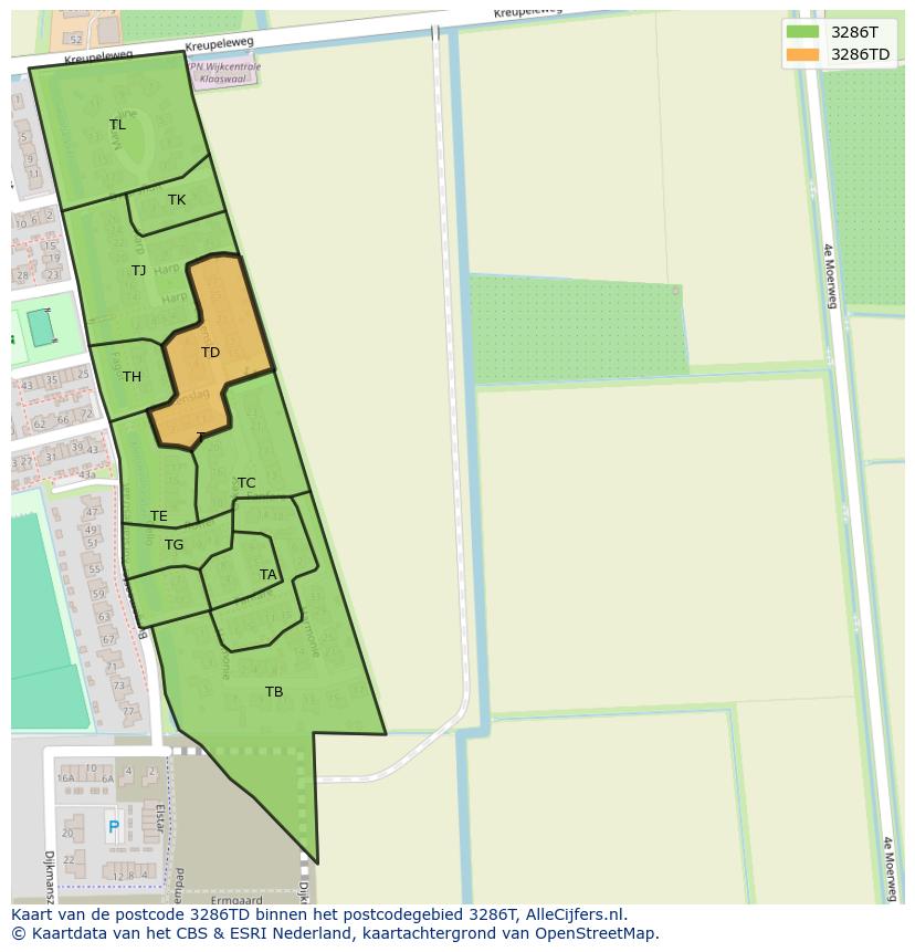 Afbeelding van het postcodegebied 3286 TD op de kaart.