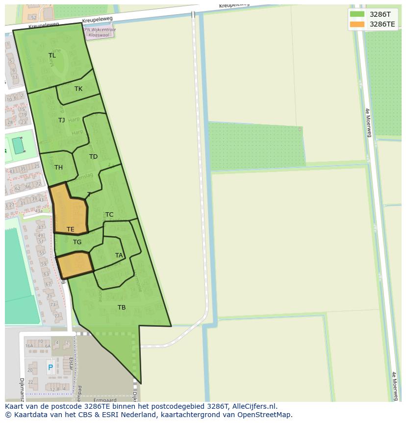 Afbeelding van het postcodegebied 3286 TE op de kaart.