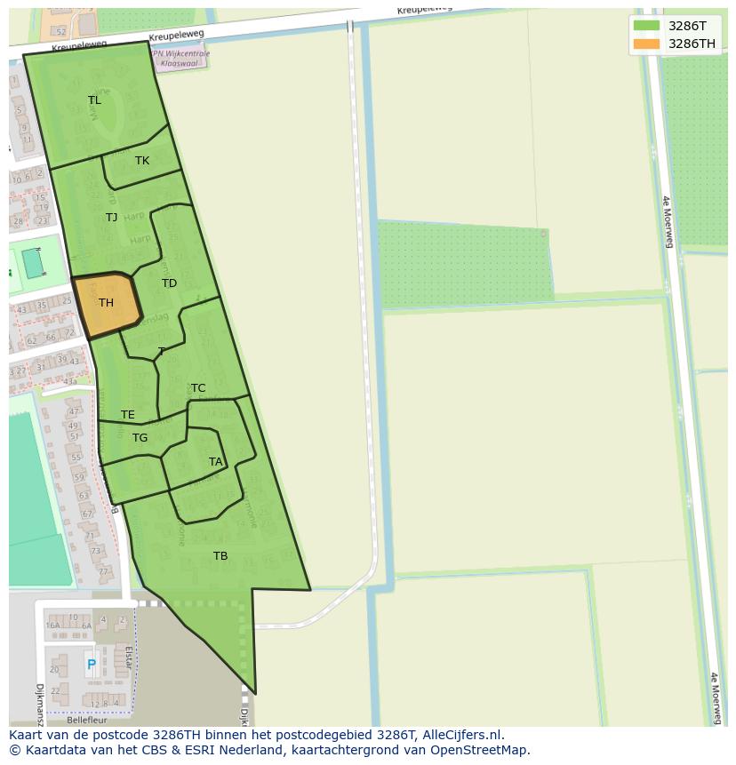 Afbeelding van het postcodegebied 3286 TH op de kaart.