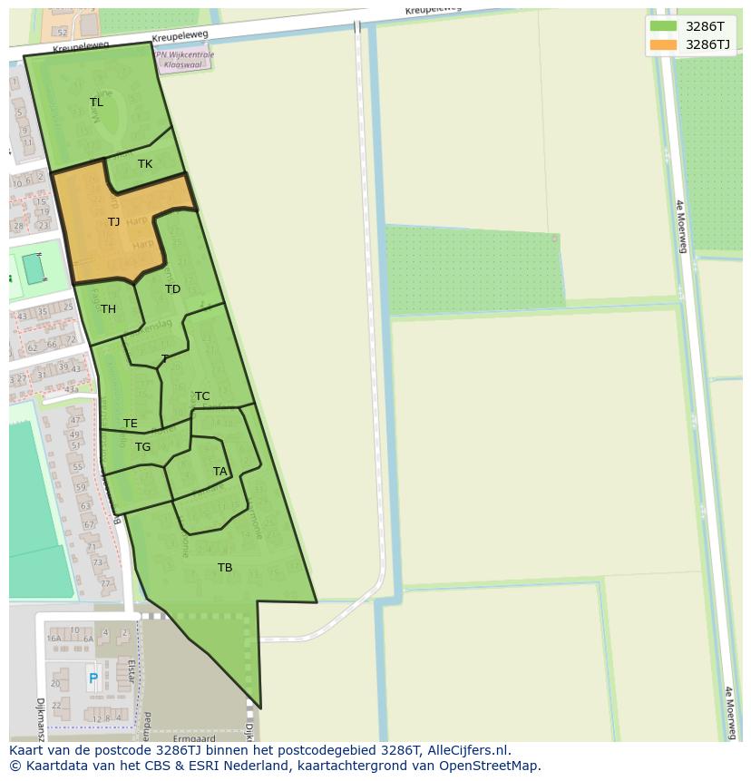 Afbeelding van het postcodegebied 3286 TJ op de kaart.