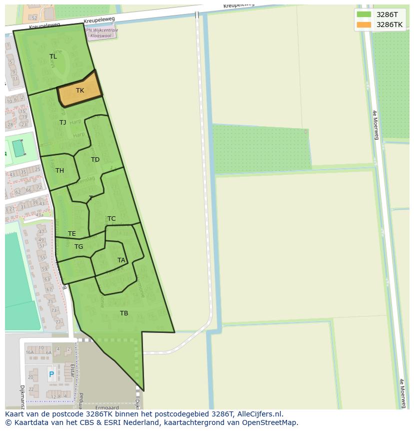 Afbeelding van het postcodegebied 3286 TK op de kaart.