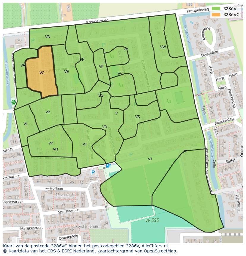 Afbeelding van het postcodegebied 3286 VC op de kaart.