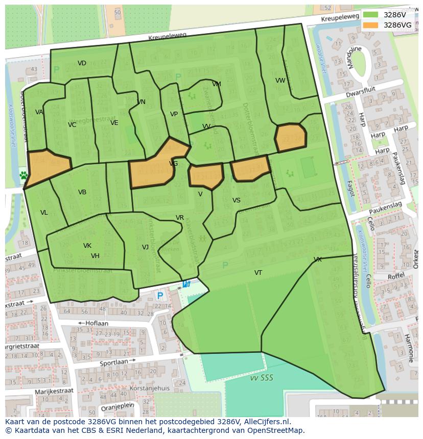 Afbeelding van het postcodegebied 3286 VG op de kaart.