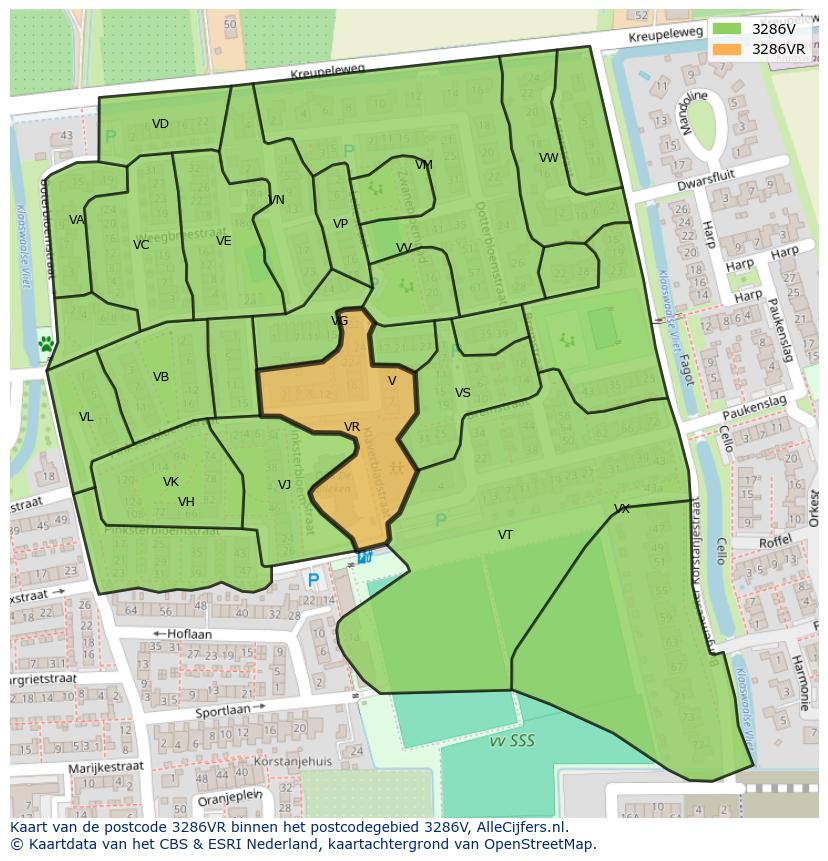 Afbeelding van het postcodegebied 3286 VR op de kaart.