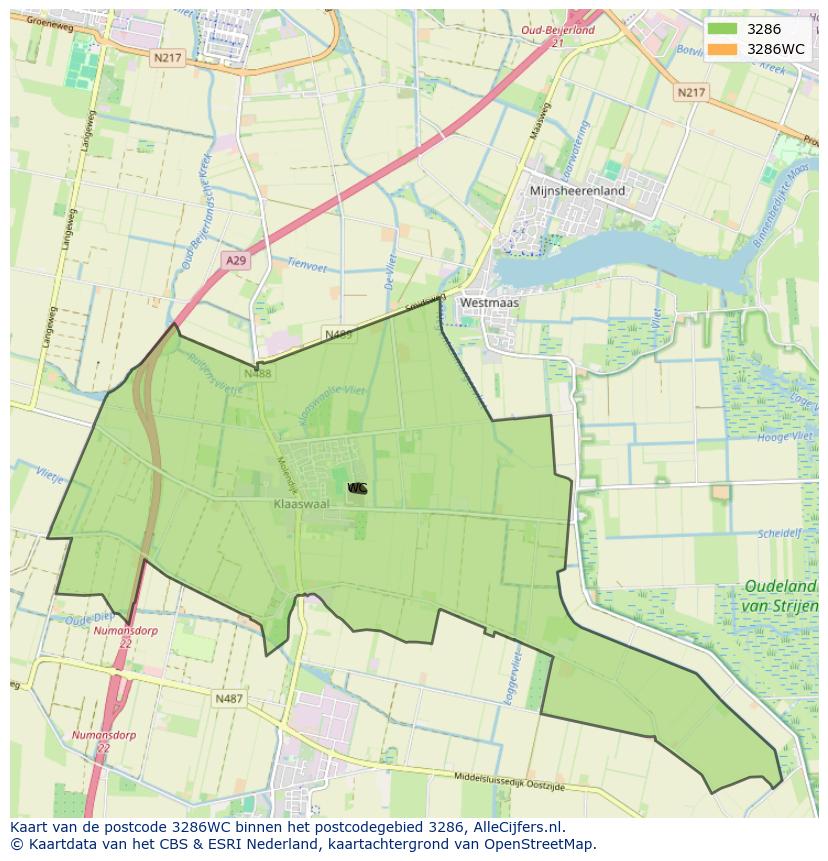 Afbeelding van het postcodegebied 3286 WC op de kaart.
