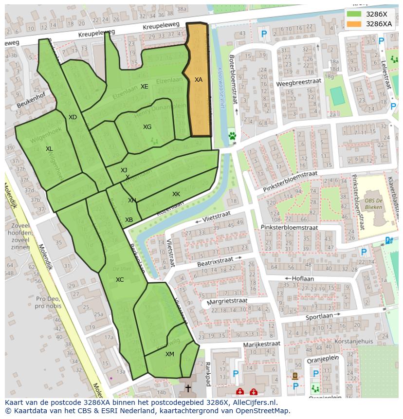 Afbeelding van het postcodegebied 3286 XA op de kaart.