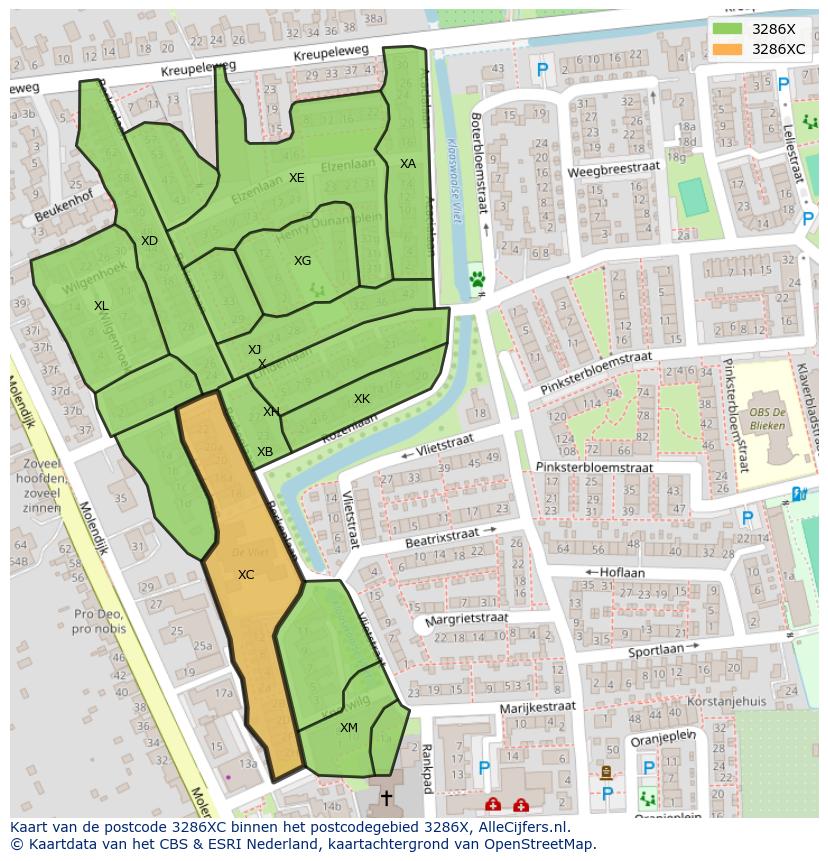 Afbeelding van het postcodegebied 3286 XC op de kaart.