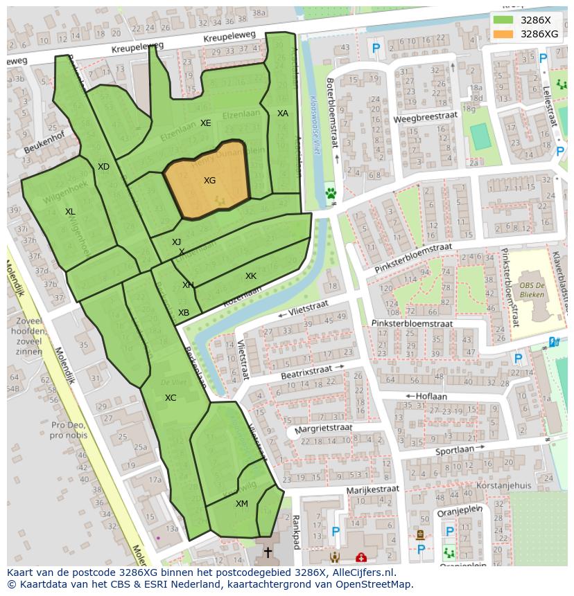 Afbeelding van het postcodegebied 3286 XG op de kaart.