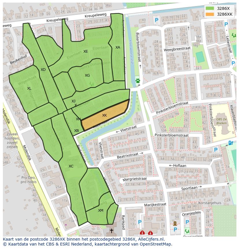 Afbeelding van het postcodegebied 3286 XK op de kaart.