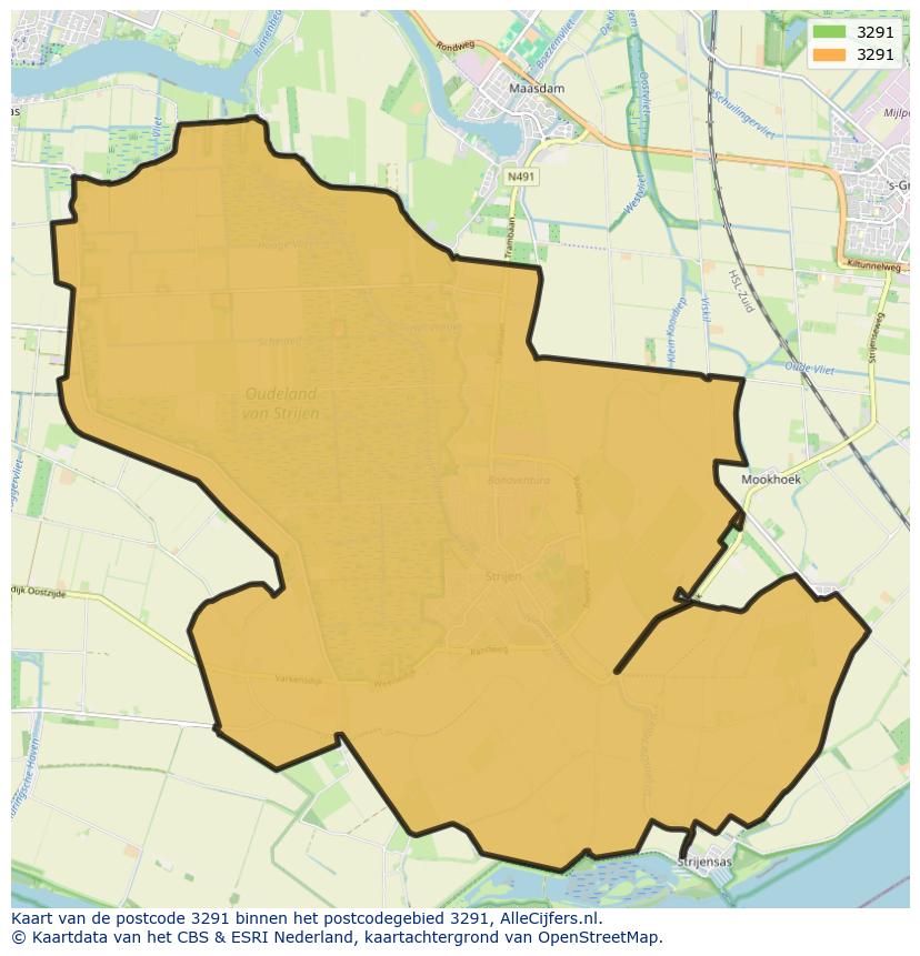 Afbeelding van het postcodegebied 3291 op de kaart.