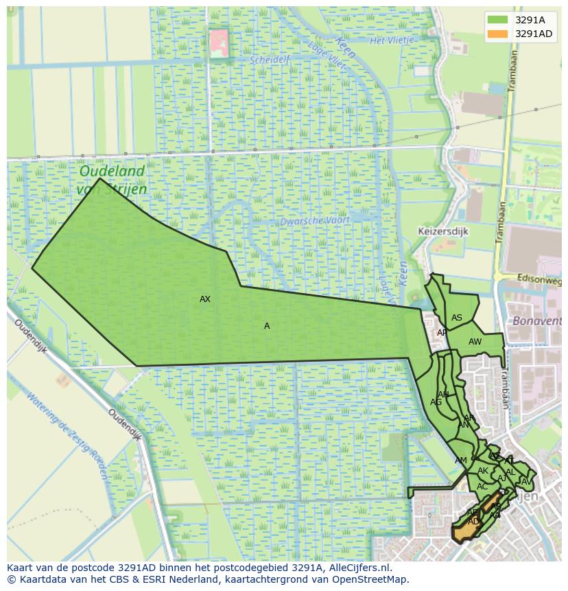 Afbeelding van het postcodegebied 3291 AD op de kaart.