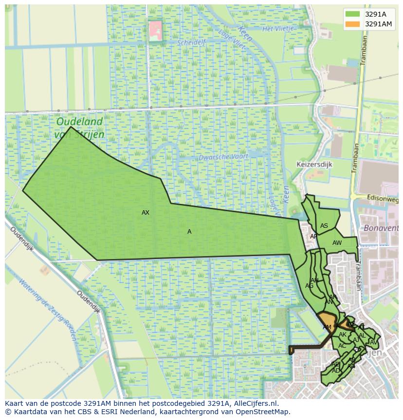 Afbeelding van het postcodegebied 3291 AM op de kaart.