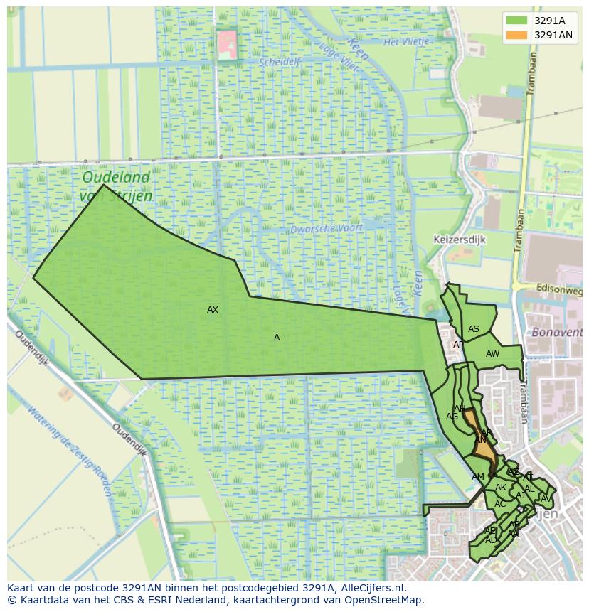 Afbeelding van het postcodegebied 3291 AN op de kaart.